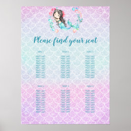 Lila Mermaid Girl's Baby Shower Seating Chart Poster