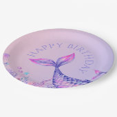 Lila Mermaid Happy Birthday Paper Plate Pappteller (Schrägansicht)