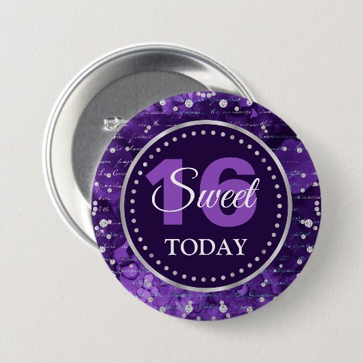 Lila Mermaid Letters Pattern & Glitzer Sweet 16 Button (Vorne & Hinten)
