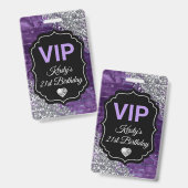 Lila Mermaid Letters Silver Glitzer Geburtstag VIP Ausweis (Vorder- & Rückseite)