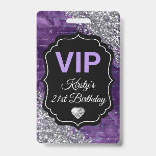Lila Mermaid Letters Silver Glitzer Geburtstag VIP Ausweis