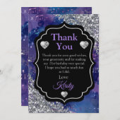 Lila Mermaid Letters Silver Glitzer Vielen Dank Dankeskarte (Vorne/Hinten)