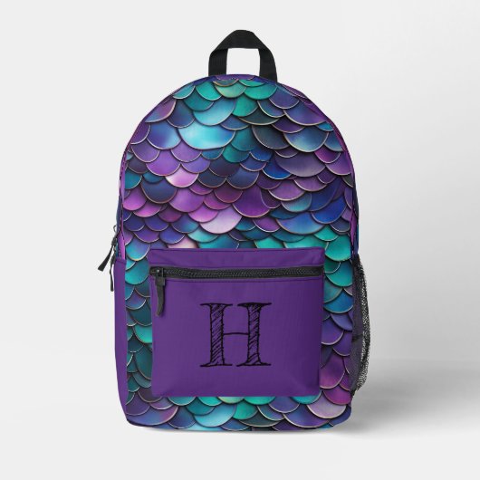 Lila Mermaid-Monogramm Bedruckter Rucksack (Vorderseite)