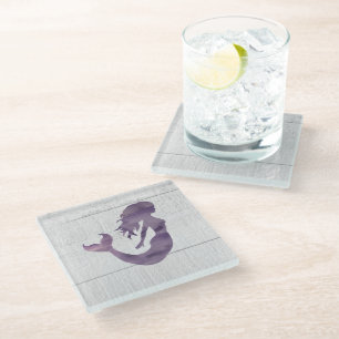 Lila Mermaid Painting Beach Glass Untersetzer