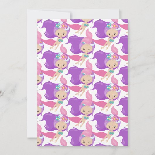 Lila Mermaid-Party Rosa Einladung (Rückseite)