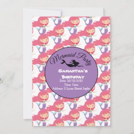 Lila Mermaid-Party Rosa Einladung