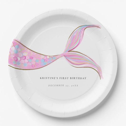 Lila Mermaid Schwanz Birthday Paper Teller (Vorderseite)