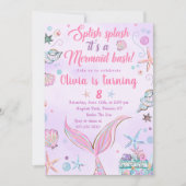 Lila Mermaid Schwanz Geburtstagspartei Einladung (Vorderseite)