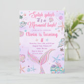 Lila Mermaid Schwanz Geburtstagspartei Einladung (Stehend Vorderseite)