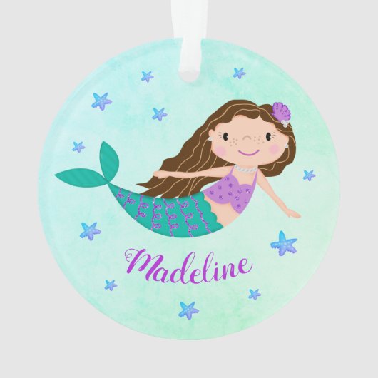 Lila Mermaid Script Name Aqua Ornament (Rückseite)