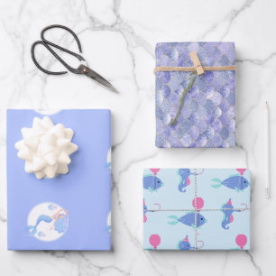 Lila Mermaid Theme Kindergeburtstag Party Geschenkpapier Set