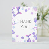 Lila Mermaid Themed Geburtstagspartei Dankeskarte (Stehend Vorderseite)