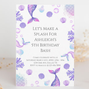 Lila Mermaid Themed Geburtstagspartei Einladung