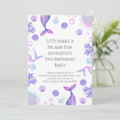 Lila Mermaid Themed Geburtstagspartei Einladung (Stehend Vorderseite)