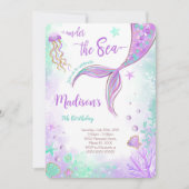 Lila Mermaid zum Geburtstag Einladung (Vorderseite)