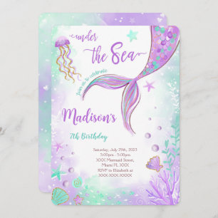 Lila Mermaid zum Geburtstag Einladung
