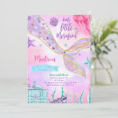 Lila Mermaid zum Geburtstag Einladung (Stehend Vorderseite)