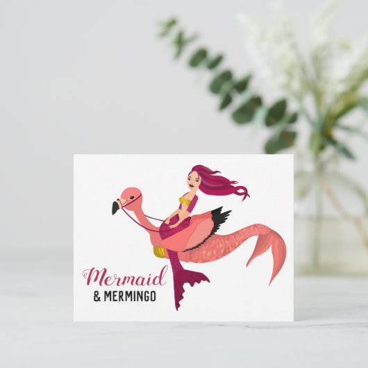 Lila Mermingo und Niedlich rosa Flamingo BESTE FRE Postkarte (Stehend Vorderseite)