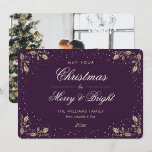 Lila Merry und Bright Snow Holly Foto Weihnachten
