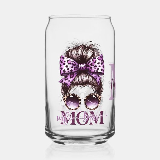Lila Messy Bun Mama Ehefrau Boss Dosenglas (Vorderseite)
