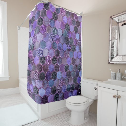 Lila Metallfolien-Glitzerbienenwabenluxusmuster Duschvorhang (Beispiel)
