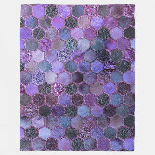 Lila Metallfolien-Glitzerbienenwabenluxusmuster Fleecedecke