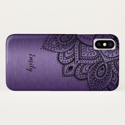 Lila Metallic Background Black Mandala Case-Mate iPhone Hülle (Rückseite (Horizontal))