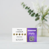 Lila Metallic Gold Glitzer QR Code Fotografie Visitenkarte (Stehend Vorderseite)