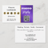 Lila Metallic Gold Glitzer QR Code Fotografie Visitenkarte (Vorne/Hinten)