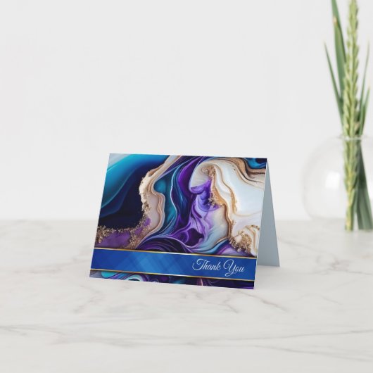 Lila Metallic Gold Royal Blue & Aqua Dankeskarte (Vorderseite)