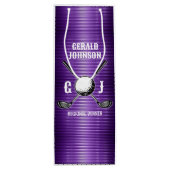 Lila Metallic Lines Golf Monogram Design Geschenktüte Für Weinflaschen (Rückseite)