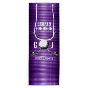 Lila Metallic Lines Golf Monogram Design Geschenktüte Für Weinflaschen