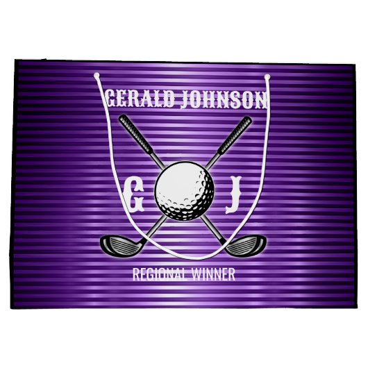 Lila Metallic Lines Golf Monogram Design Große Geschenktüte (Rückseite)