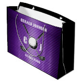 Lila Metallic Lines Golf Monogram Design Große Geschenktüte (Rückseite Schrägansicht)