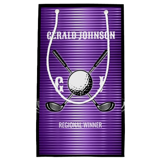 Lila Metallic Lines Golf Monogram Design Kleine Geschenktüte (Vorderseite)