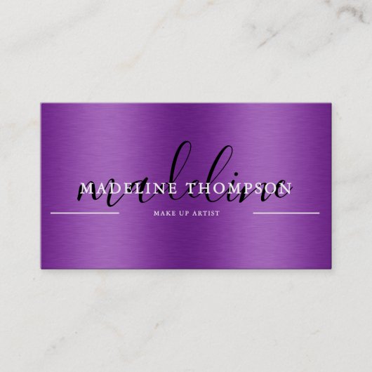 Lila Metallic-Pinselstrich, Script QR-Code Visitenkarte (Vorderseite)