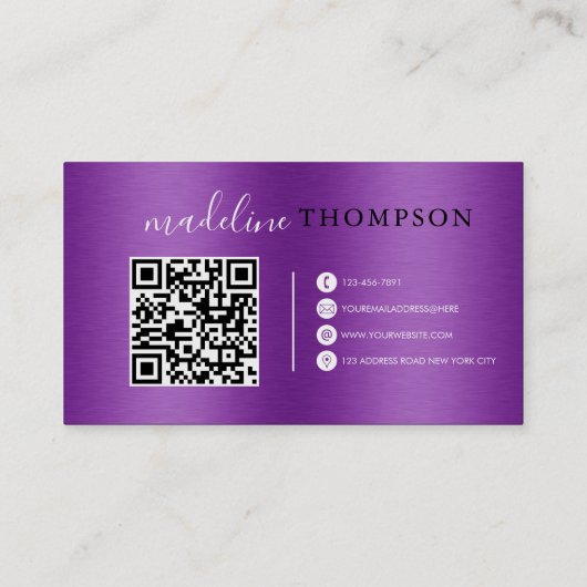 Lila Metallic-Pinselstrich, Script QR-Code Visitenkarte (Rückseite)