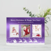 Lila Metallic Sleigh Snow Foto Weihnachten (Stehend Vorderseite)