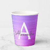Lila Metallic Stilvolle Monogram Paper Cups Pappbecher (Vorderseite)