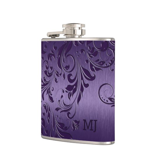 Lila Metallic-Textur und Blumenspitze Flachmann (Links)