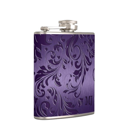 Lila Metallic-Textur und Blumenspitze Flachmann (Rechts)