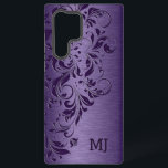 Lila Metallic-Textur und Blumenspitze Samsung Galaxy Hülle<br><div class="desc">Lila Blumendesign auf einem Bild eines lila metallischen Farbhintergrundes.</div>