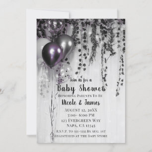 Lila Metallische Partyballons Efeu Baby Shower Einladung