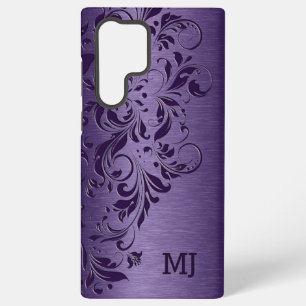 Lila metallische Textur & Blumen-Spitze Samsung Galaxy Hülle
