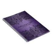 Lila metallischer Hintergrund mit schwarzer Spitze Notizblock (Rechte Seite)