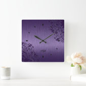 Lila Metallkonstruktionen aus gebürstetem Stahl Lo Quadratische Wanduhr (Zuhause)