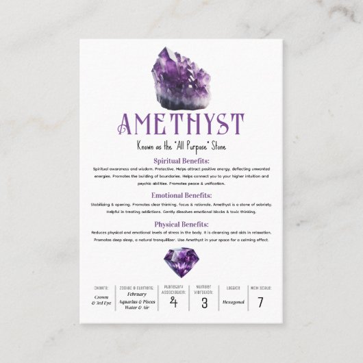 Lila metaphysische Eigenschaften des Amethyst Visitenkarte (Vorderseite)