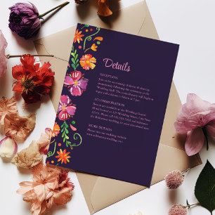 Lila mexikanische florale Hochzeitsfeier Details Einladung