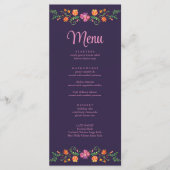 Lila mexikanische Hochzeit mit floraler Fiesta Menükarte (Vorderseite)