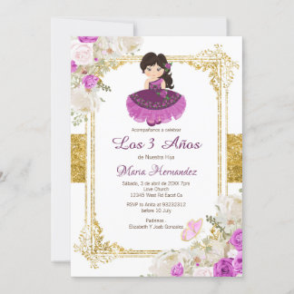 Lila mexikanisches Kleid Dritter Geburtstag 1 Einl Einladung